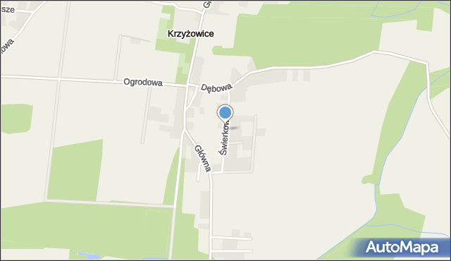 Krzyżowice gmina Kobierzyce, Świerkowa, mapa Krzyżowice gmina Kobierzyce