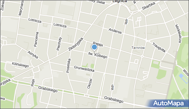 Legnica, św. Maksymiliana Marii Kolbego, mapa Legnicy