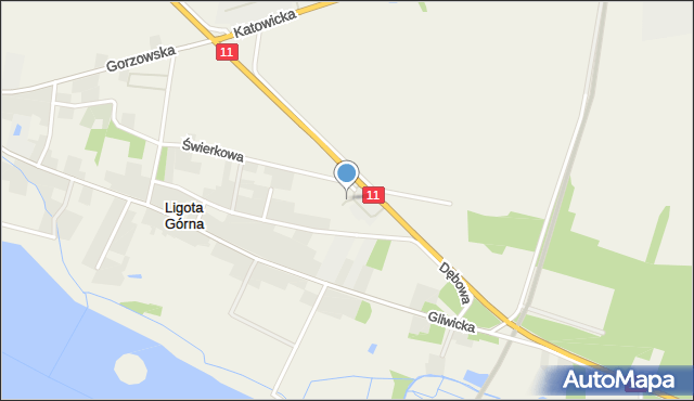 Ligota Górna gmina Kluczbork, Świerkowa, mapa Ligota Górna gmina Kluczbork
