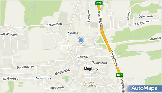 Mogilany, św. Bartłomieja Apostoła, mapa Mogilany