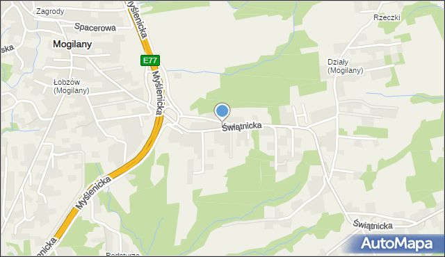 Mogilany, Świątnicka, mapa Mogilany