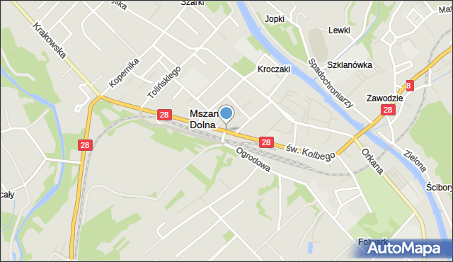 Mszana Dolna, św. Maksymiliana Marii Kolbego, mapa Mszana Dolna