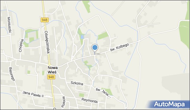 Nowa Wieś gmina Kęty, św. Maksymiliana Marii Kolbego, mapa Nowa Wieś gmina Kęty