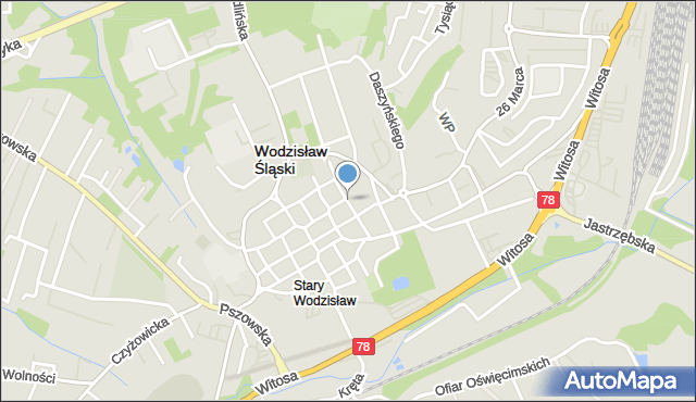 Wodzisław Śląski, św. Jana, mapa Wodzisławia Śląskiego