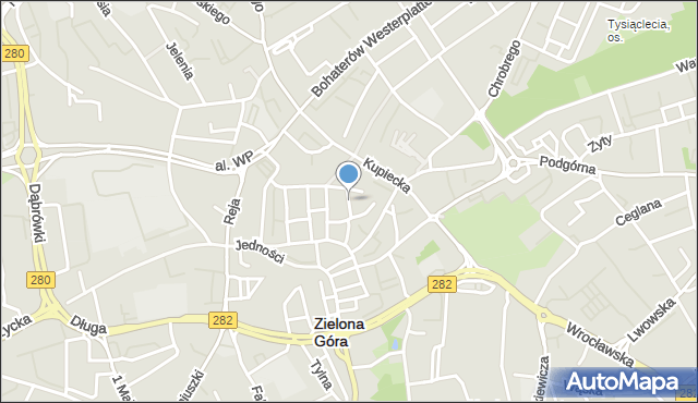 Zielona Góra, św. Jadwigi, mapa Zielona Góra
