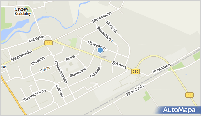 Czyżew powiat wysokomazowiecki, Szkolna, mapa Czyżew powiat wysokomazowiecki