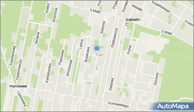 Hornówek gmina Izabelin, Szkolna, mapa Hornówek gmina Izabelin