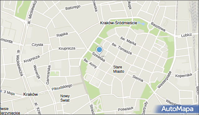 Kraków, Szewska, mapa Krakowa