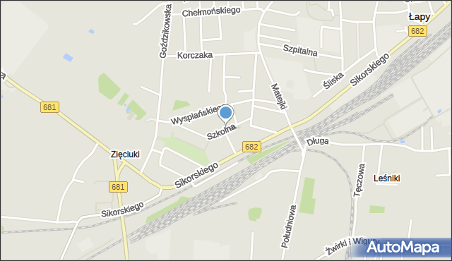 Łapy, Szkolna, mapa Łapy