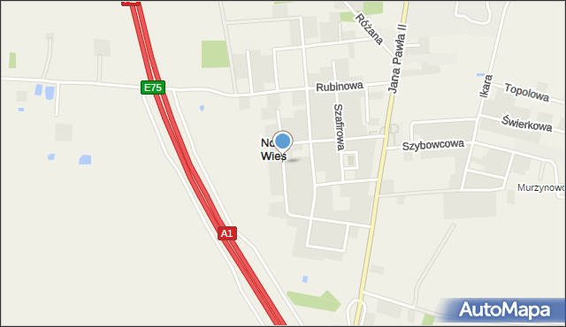 Nowa Wieś gmina Włocławek, Szmaragdowa, mapa Nowa Wieś gmina Włocławek