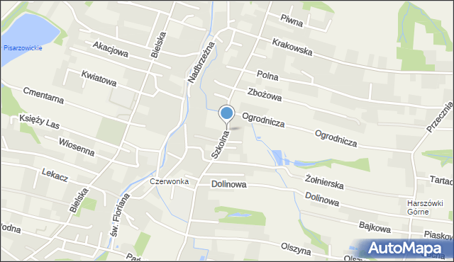 Pisarzowice gmina Wilamowice, Szkolna, mapa Pisarzowice gmina Wilamowice