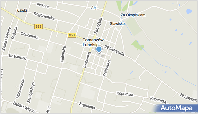 Tomaszów Lubelski, Szczepankiewicza-Drugaka Wilhelma, mapa Tomaszów Lubelski