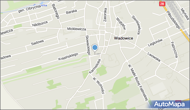 Wadowice, Szpitalna, mapa Wadowice