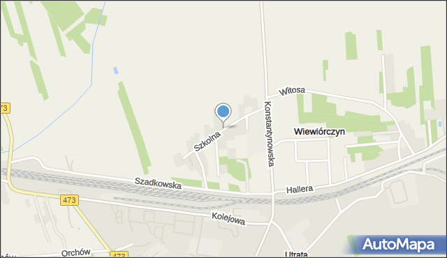 Wiewiórczyn gmina Łask, Szkolna, mapa Wiewiórczyn gmina Łask