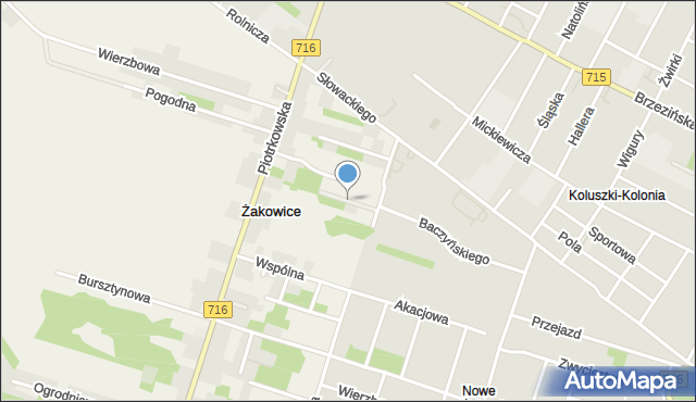Żakowice gmina Koluszki, Szmaragdowa, mapa Żakowice gmina Koluszki