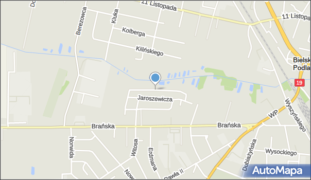 Bielsk Podlaski, Taraszkiewicza Bronisława, mapa Bielsk Podlaski