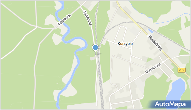 Korzybie gmina Kępice, Tartaczna, mapa Korzybie gmina Kępice