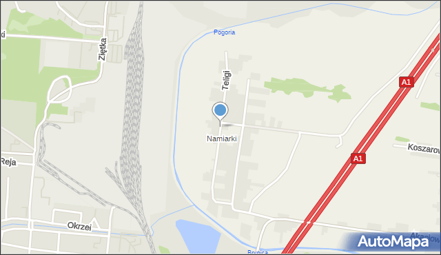 Bobrowniki powiat będziński, Teligi, mapa Bobrowniki powiat będziński