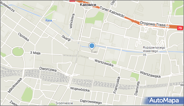 Katowice, Teatralna, mapa Katowic