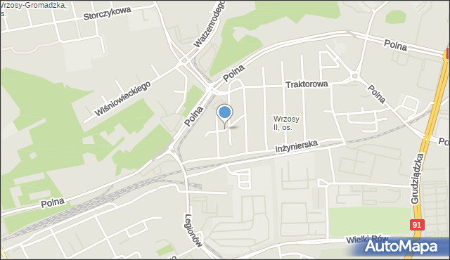 Toruń, Techniczna, mapa Torunia