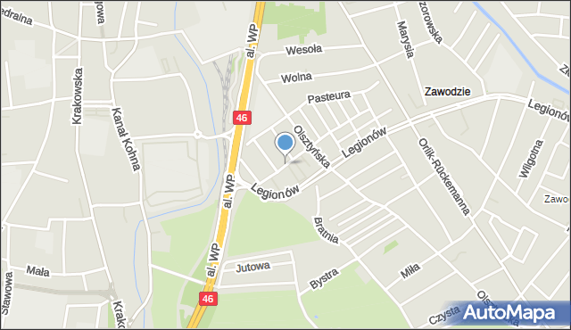 Częstochowa, Tkacka, mapa Częstochowy