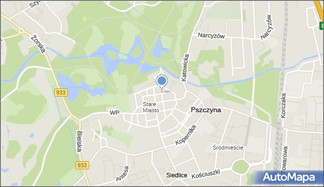 Pszczyna, Tkacka, mapa Pszczyny