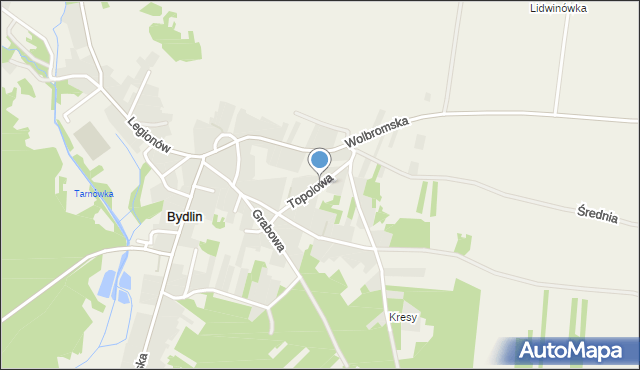 Bydlin, Topolowa, mapa Bydlin