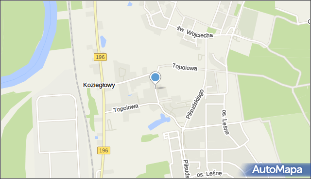 Koziegłowy gmina Czerwonak, Topolowa, mapa Koziegłowy gmina Czerwonak