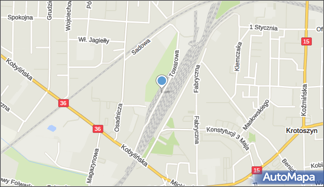 Krotoszyn, Towarowa, mapa Krotoszyna