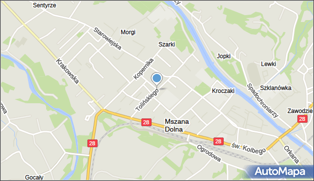 Mszana Dolna, Tolińskiego Juliana, mapa Mszana Dolna