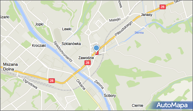 Mszana Dolna, Topolowa, mapa Mszana Dolna