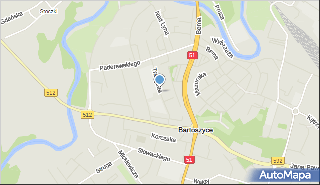 Bartoszyce, Traugutta Romualda, gen., mapa Bartoszyce