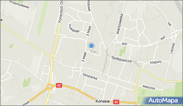 Końskie, Traugutta Romualda, gen., mapa Końskie