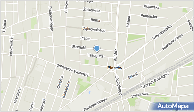 Piastów powiat pruszkowski, Traugutta Romualda, gen., mapa Piastów powiat pruszkowski