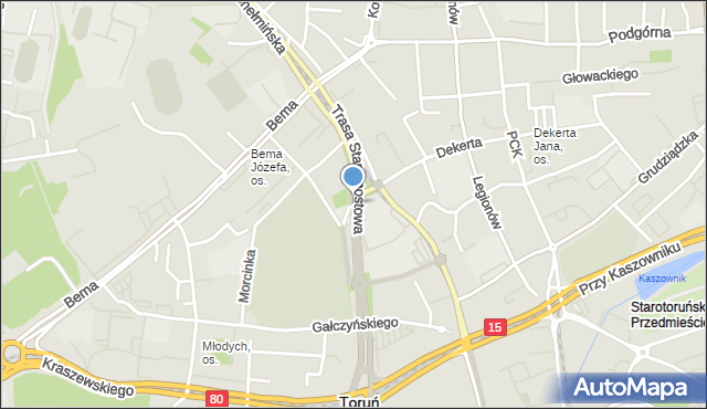 Toruń, Trasa Staromostowa, mapa Torunia