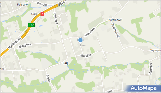 Gaj gmina Mogilany, Wąska, mapa Gaj gmina Mogilany