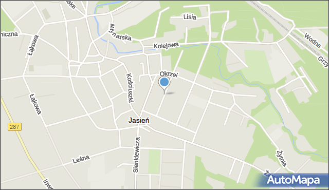 Jasień powiat żarski, Waryńskiego Ludwika, mapa Jasień powiat żarski