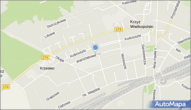 Krzyż Wielkopolski, Warsztatowa, mapa Krzyż Wielkopolski