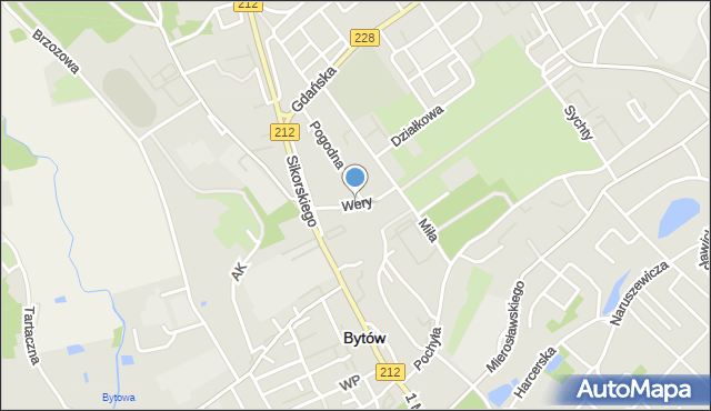 Bytów, Wery Bernarda, mapa Bytów