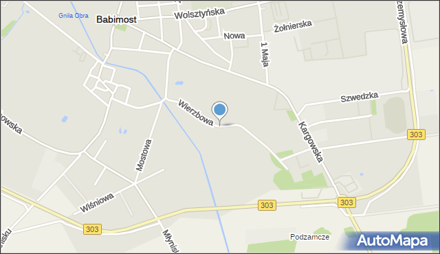 Babimost, Wierzbowa, mapa Babimost