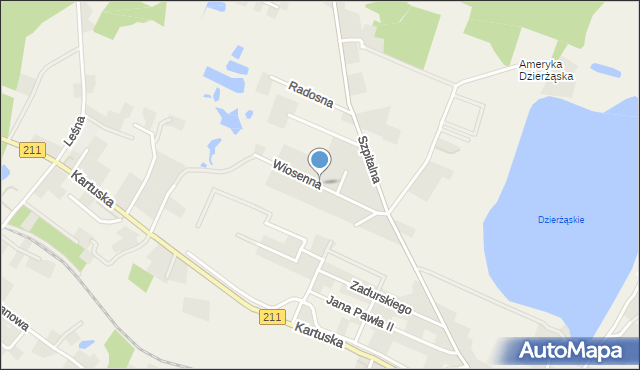 Dzierżążno gmina Kartuzy, Wiosenna, mapa Dzierżążno gmina Kartuzy