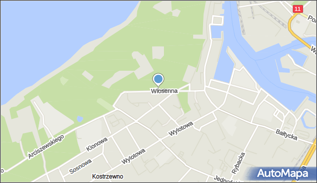 Kołobrzeg, Wiosenna, mapa Kołobrzegu