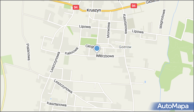 Kruszyn gmina Bolesławiec, Wierzbowa, mapa Kruszyn gmina Bolesławiec