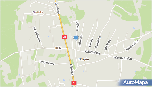 Rybnik, Wiślana, mapa Rybnika