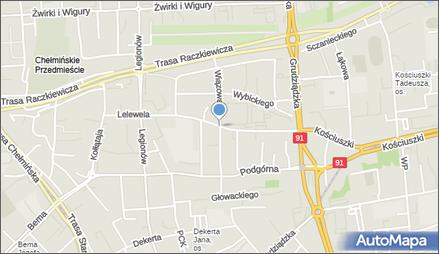 Toruń, Wiązowa, mapa Torunia