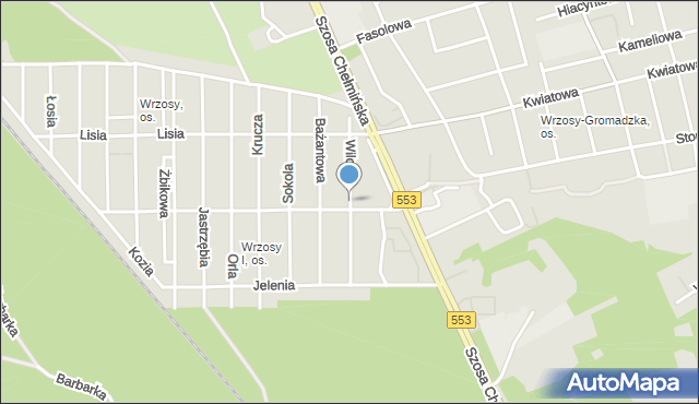 Toruń, Wilcza, mapa Torunia