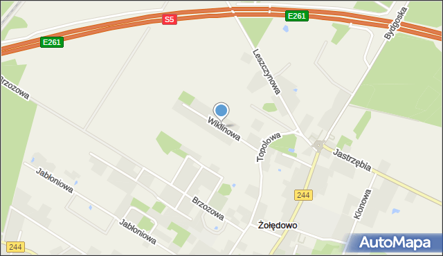 Żołędowo gmina Osielsko, Wiklinowa, mapa Żołędowo gmina Osielsko