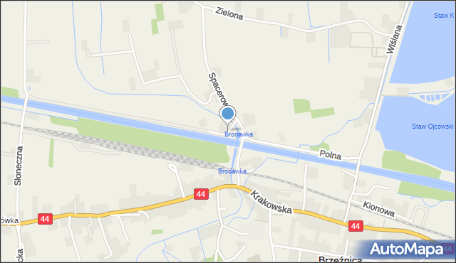 Brzeźnica powiat wadowicki, Wodna, mapa Brzeźnica powiat wadowicki