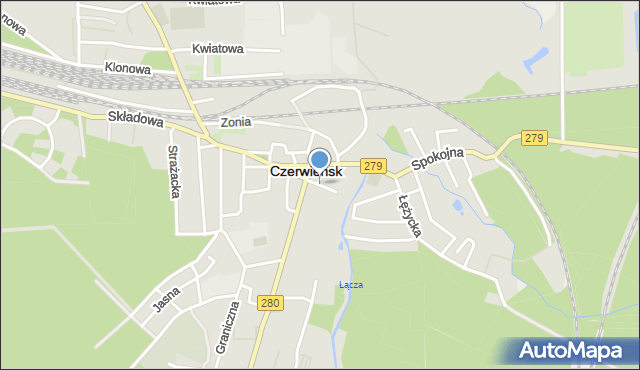 Czerwieńsk, Wodna, mapa Czerwieńsk