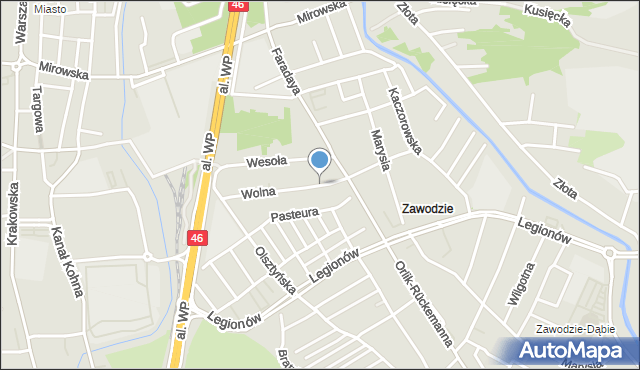 Częstochowa, Wolna, mapa Częstochowy